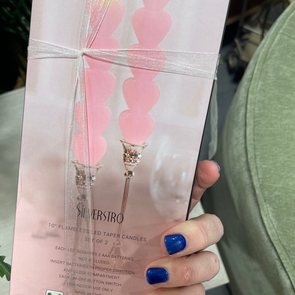 Pink Heart Valentine’s Day LED 10” Taper Candles Timer Remote Set of 2 NWT - Picture 3 of 5